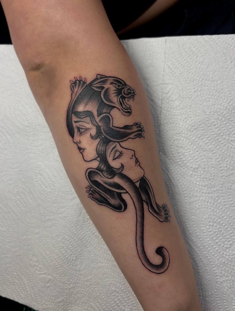 Panther and woman's face