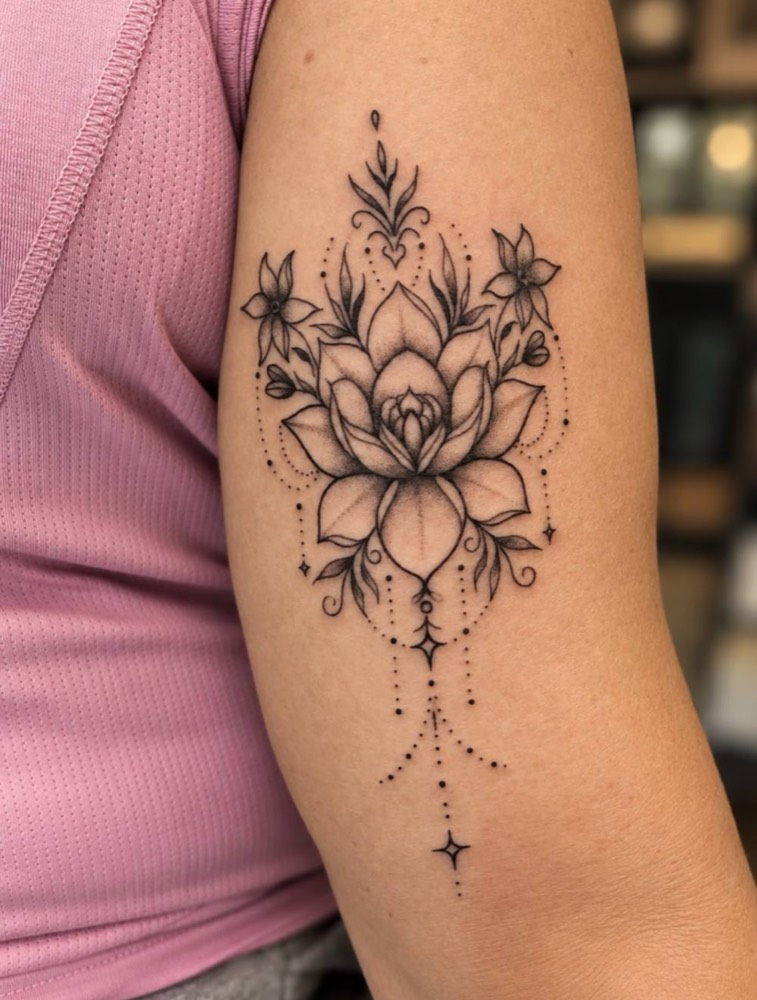 Ornamental lotus on an arm